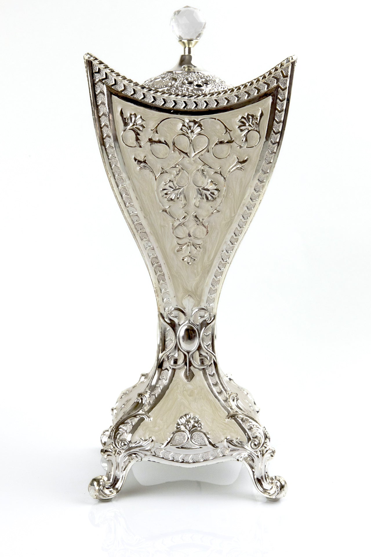 Luxury Mabkhara Silver-Yellow Ceramic Burner With Decorative Crystal Gem