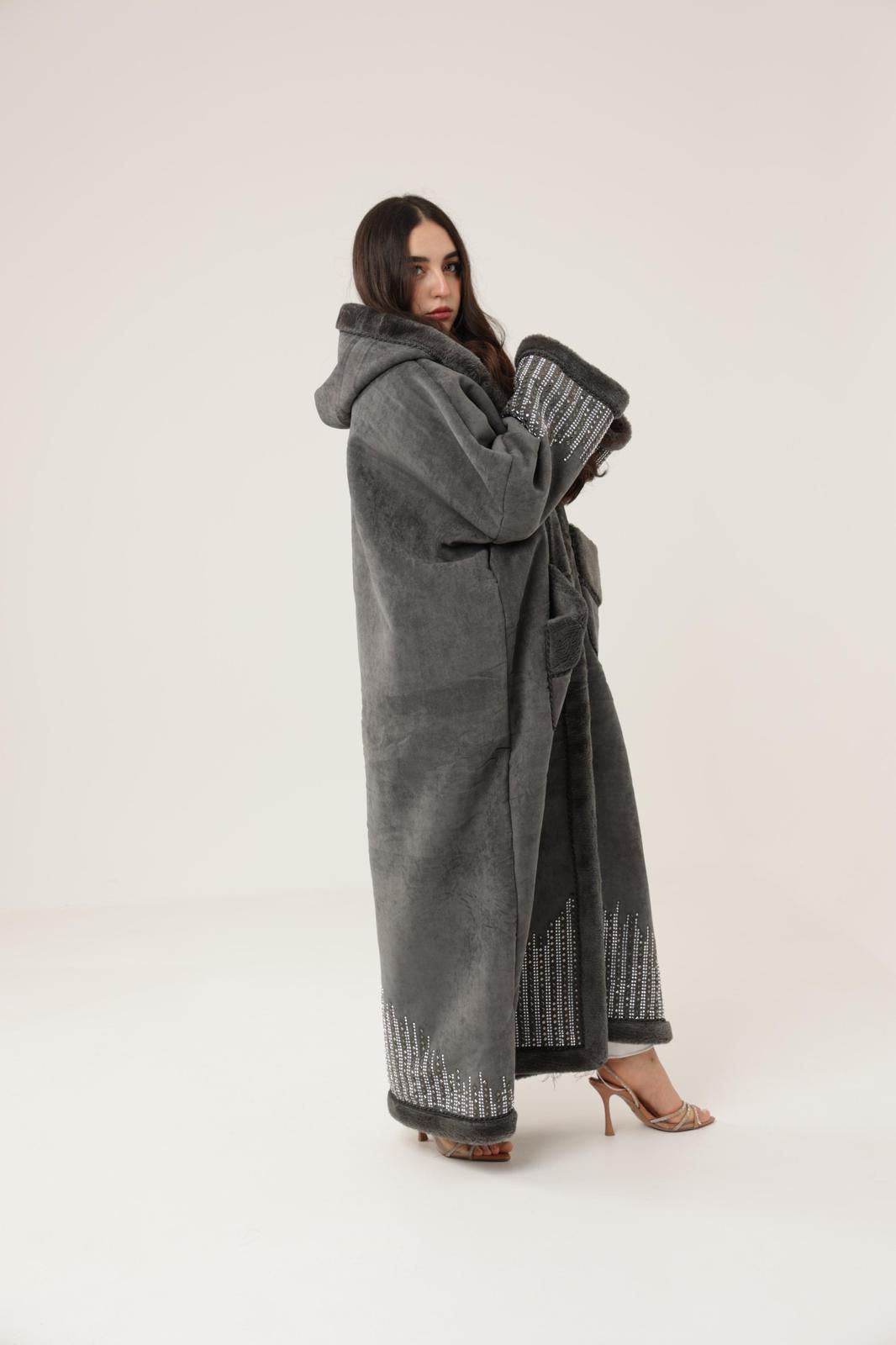 Charcoal Crystal Coat, Winter Royal Farwa in Charcoal Crystal