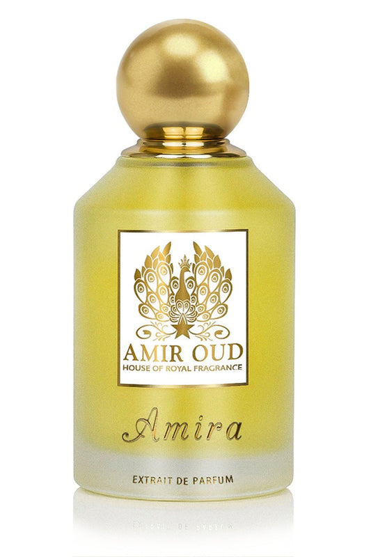 Amira Perfume - Transparent perfume bottle with a golden round cap