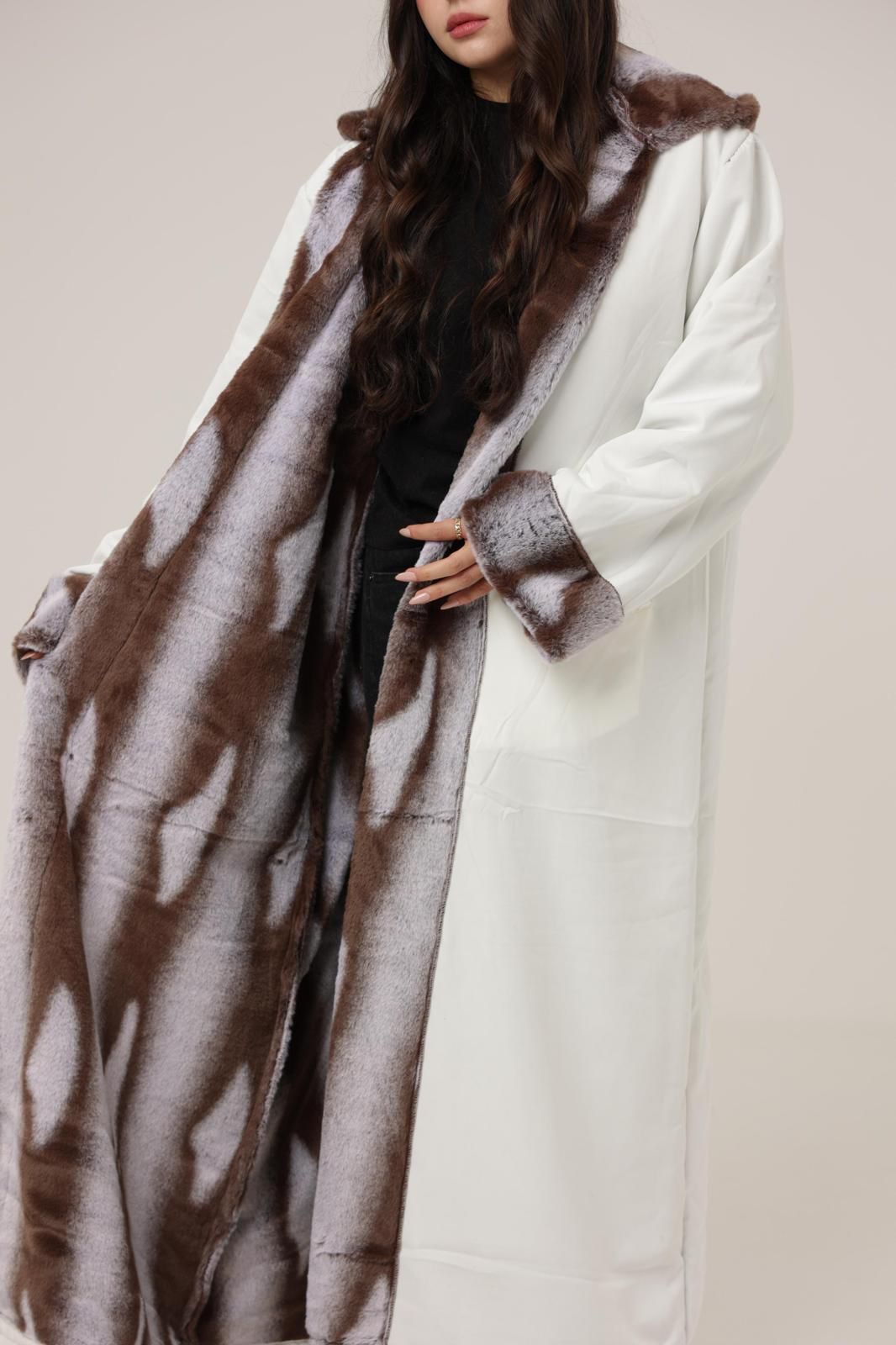 Ivory Mocha Coat - Winter Royal Farwa in Ivory Mocha