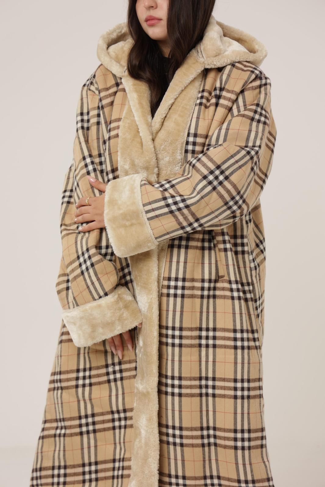 Sand Check Coat - Winter Royal Farwa in Sand Check