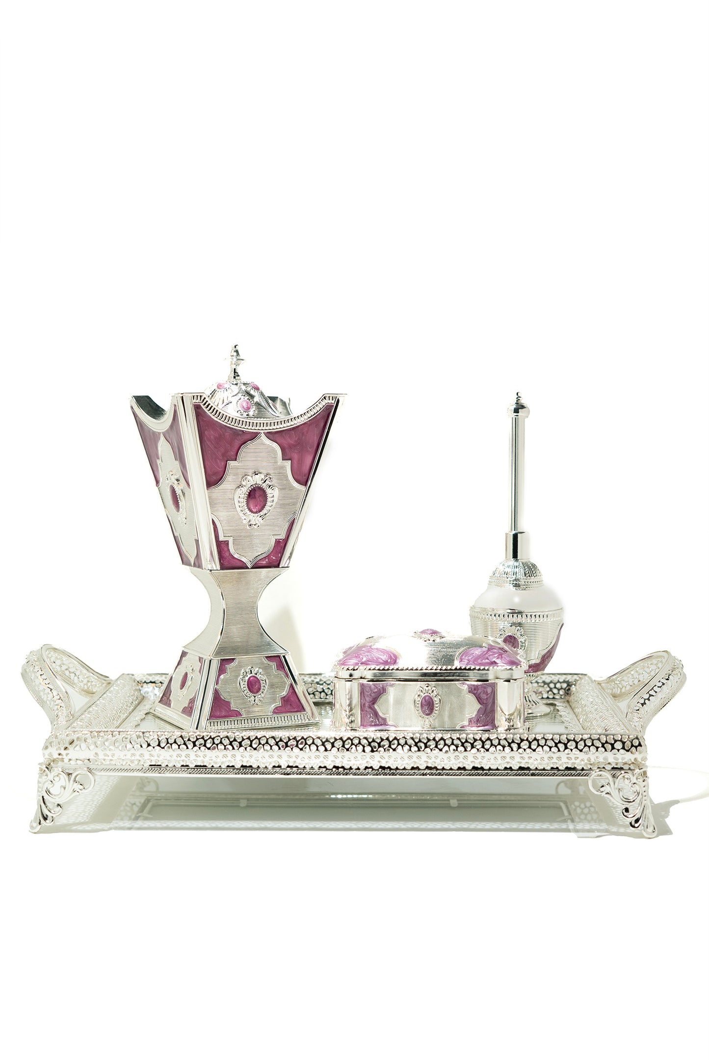 Elegant Silver and Purple Arabic Incense Burner Set