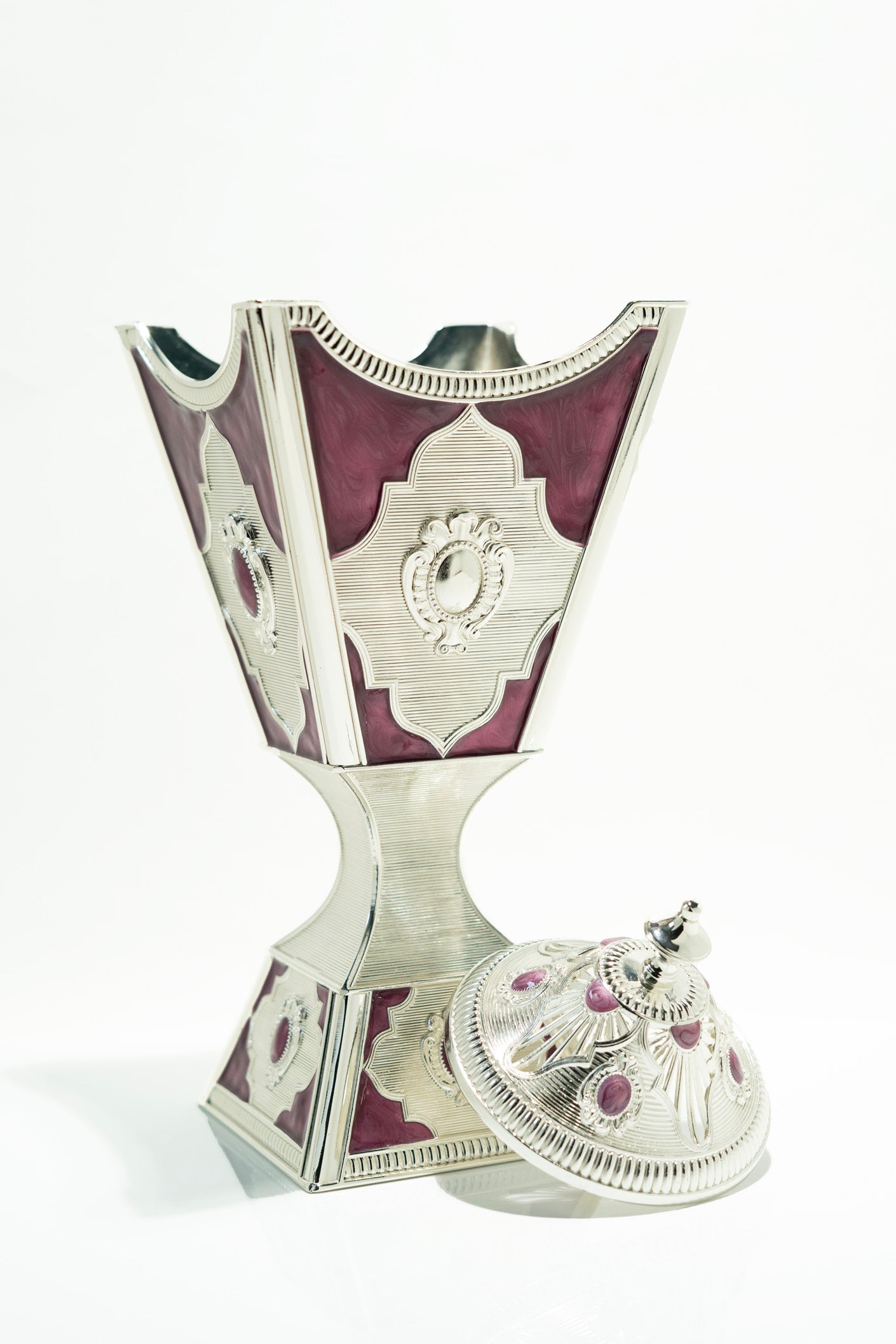 Elegant Silver and Purple Arabic Incense Burner Set