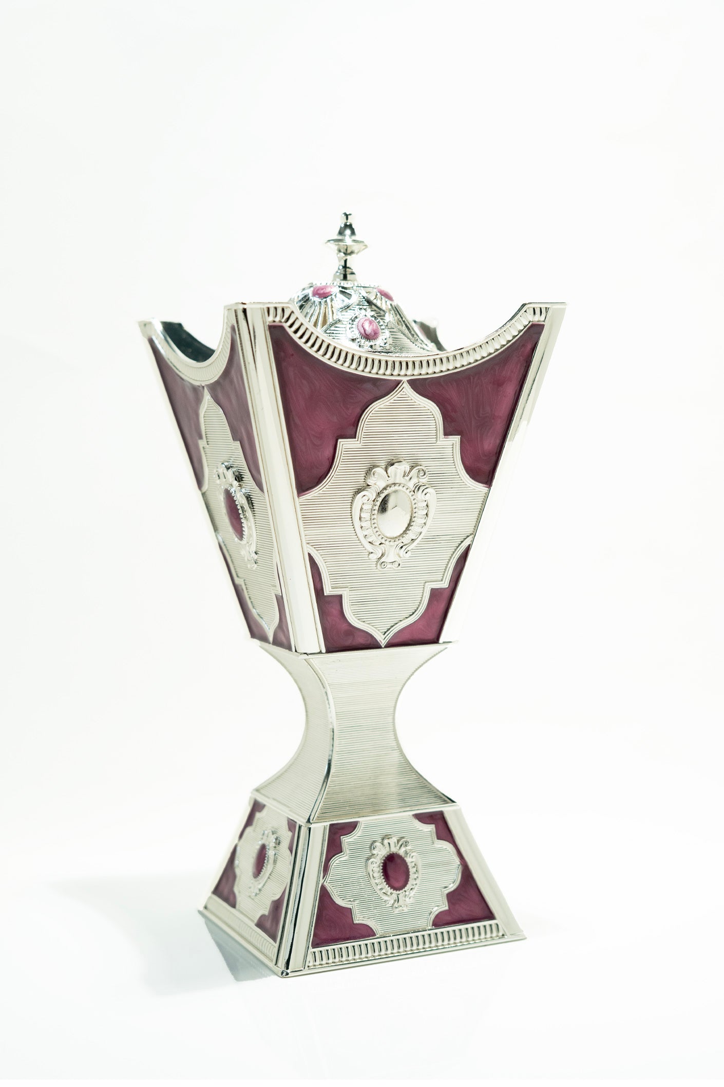 Elegant Silver and Purple Arabic Incense Burner Set