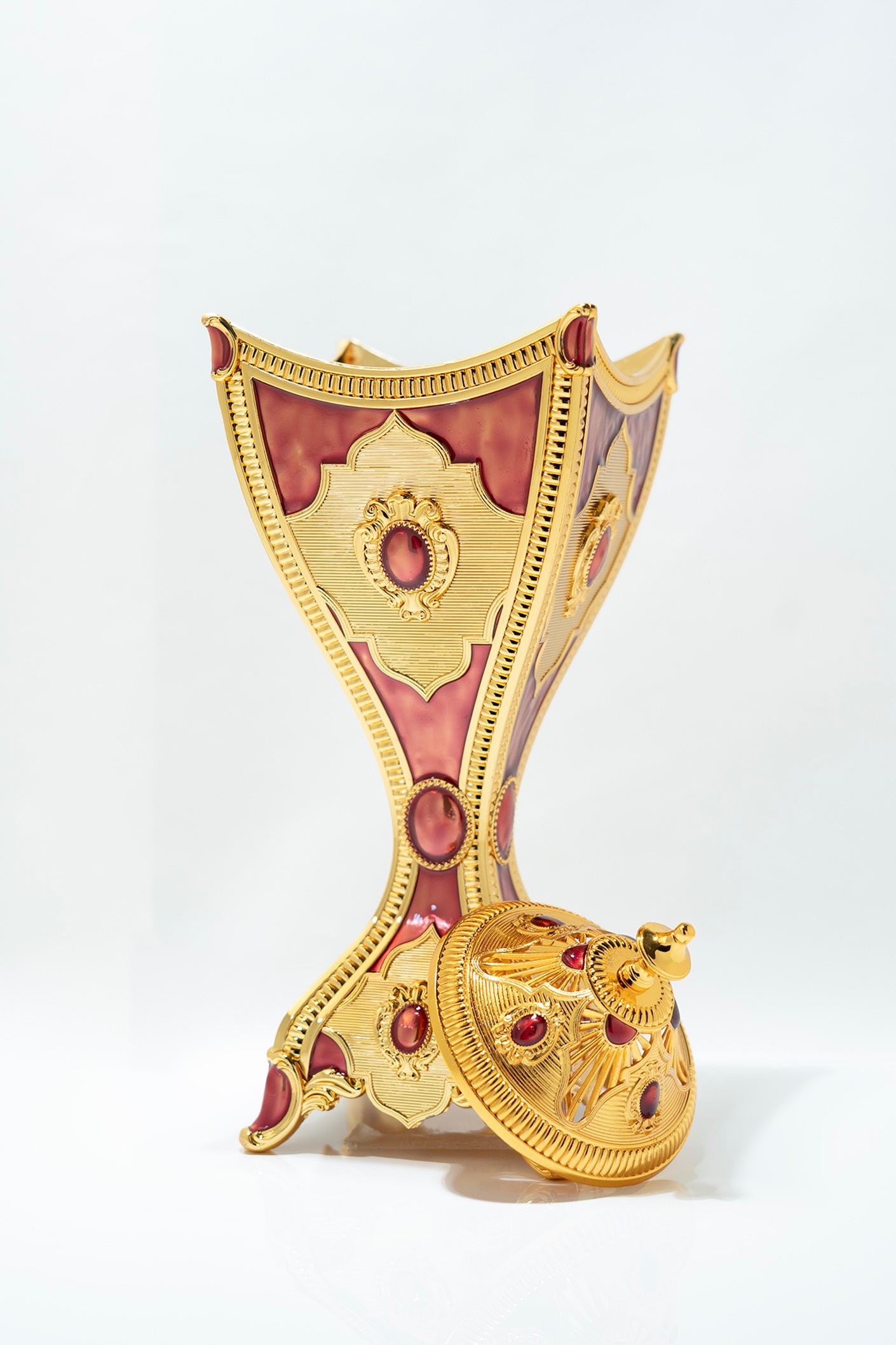 Luxury Gold and Red Mirror Tray Arabic Incense Burner Set