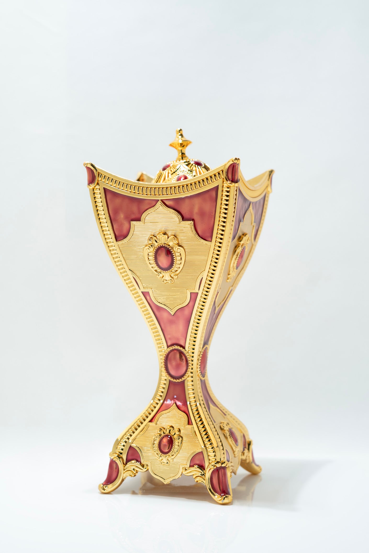 Luxury Gold and Red Mirror Tray Arabic Incense Burner Set