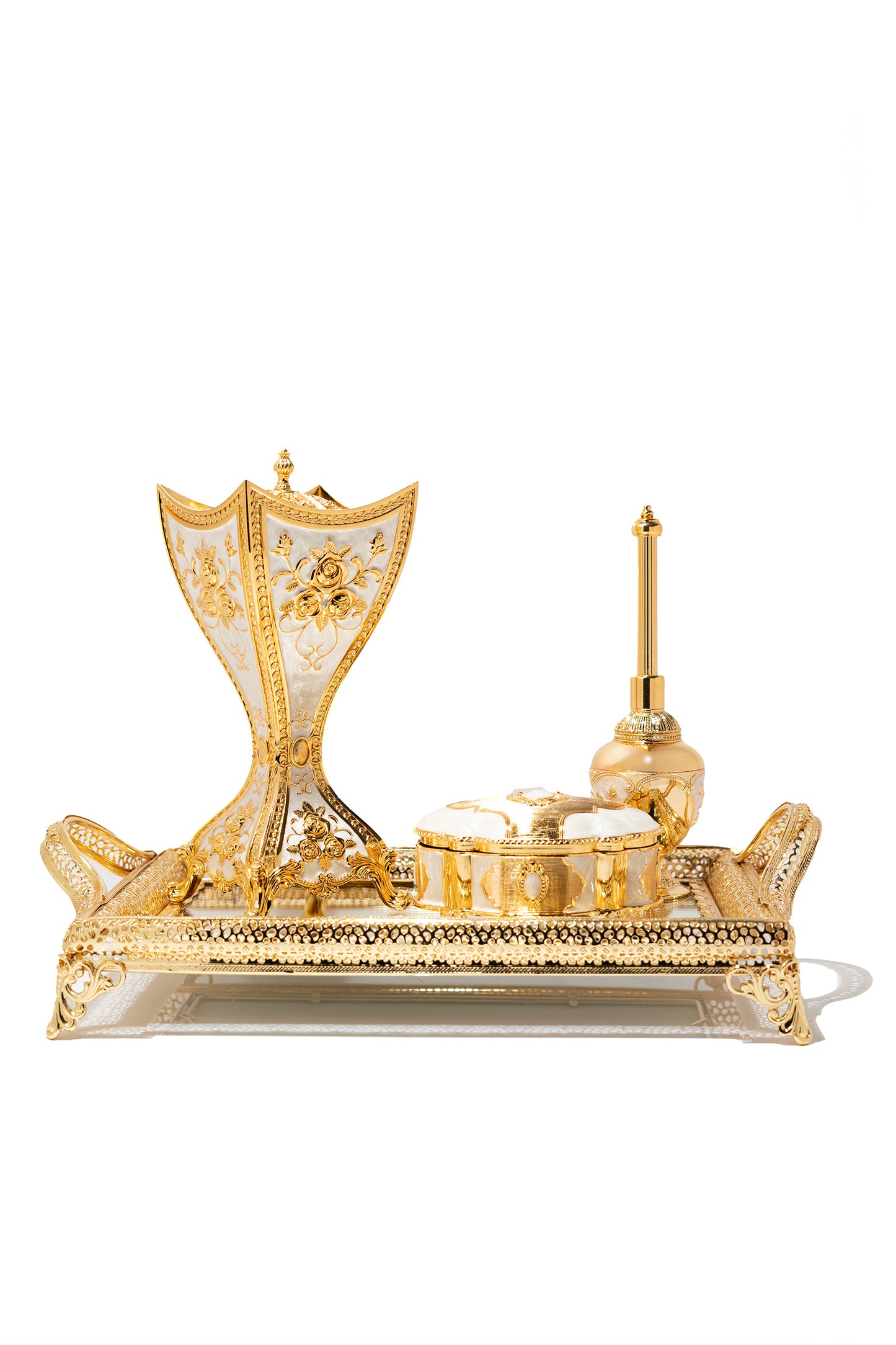 Luxury Gold and White Arabic Incense Burner Set