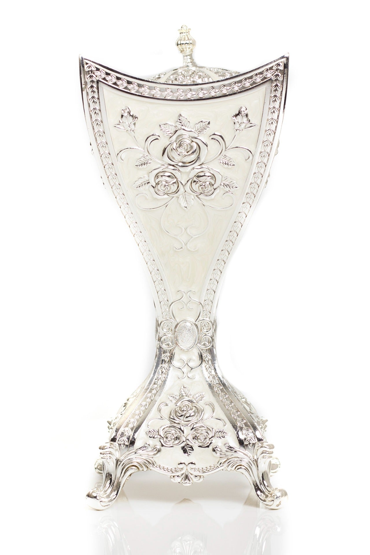 Elegant Silver Mabkara Burner with Rose Front