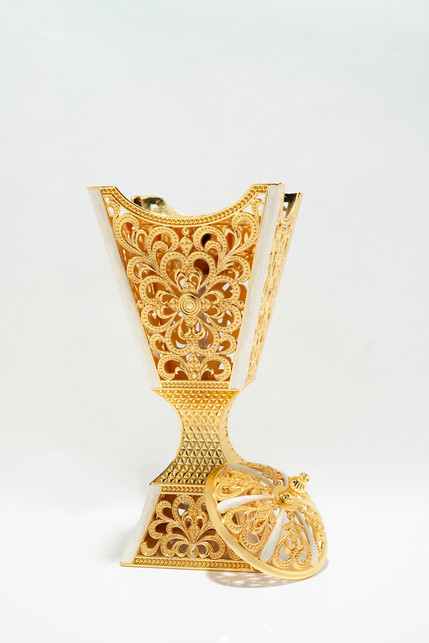Luxury White & Gold Mirror Tray Arabic Incense Burner Set