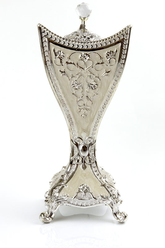 Luxury Mabkhara Silver-Yellow Ceramic Burner With Decorative Crystal Gem