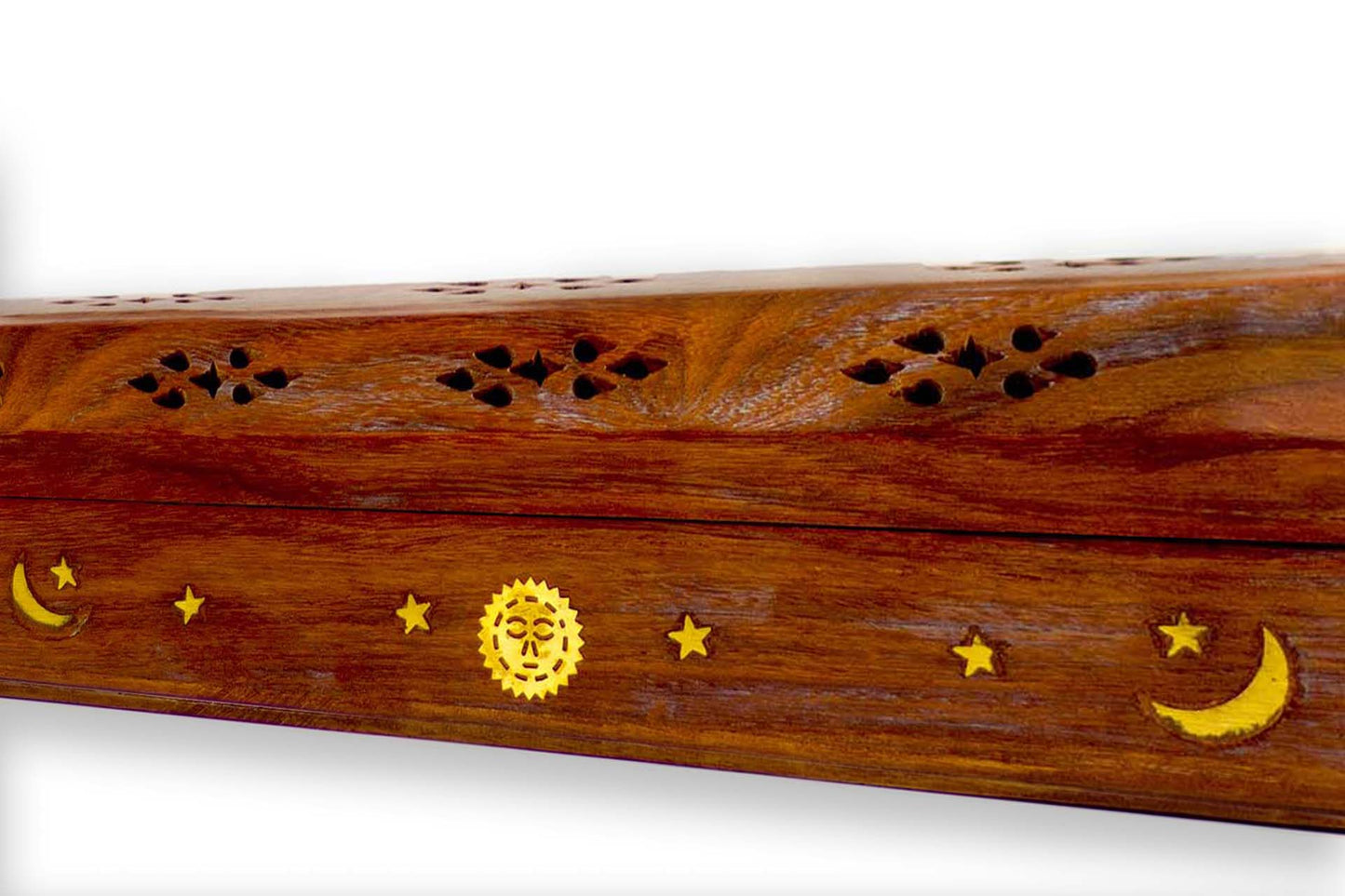 Wooden Incense & Cone Burner Brass Inlaid - with Storage (STYLE MAY VARY)