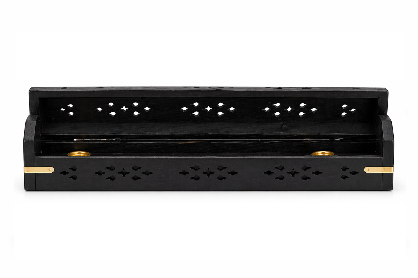 Wooden Incense & Cone Burner Brass Inlaid - with Storage (STYLE MAY VARY)
