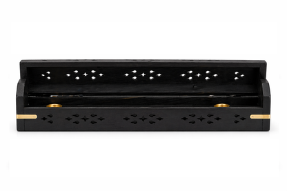 Wooden Incense & Cone Burner Brass Inlaid - with Storage (STYLE MAY VARY)