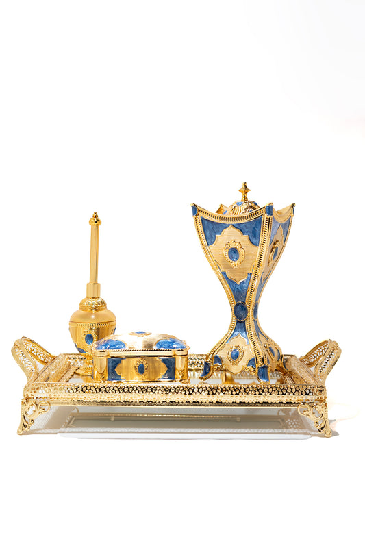 Luxury Gold and Blue Arabic Incense Burner Set