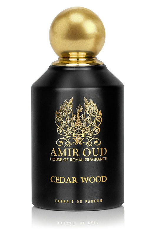 Cedar Wood - Black perfume bottle with a golden round cap