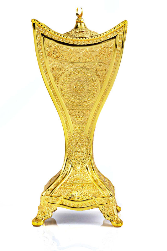 Luxury Mabkhara Golden Engraved Burner with Crescent Decorated Cover
