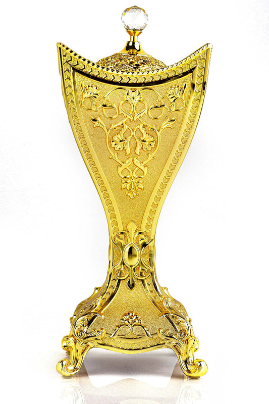 Luxury Mabkhara Golden Burner with Crystal Gem Decorated Cover