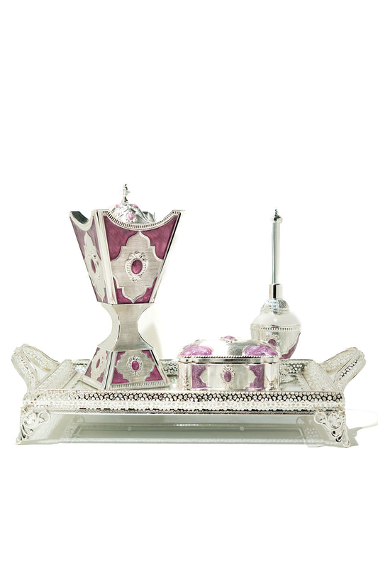 Elegant Silver and Purple Arabic Incense Burner Set