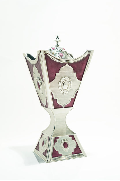 Elegant Silver and Purple Arabic Incense Burner Set
