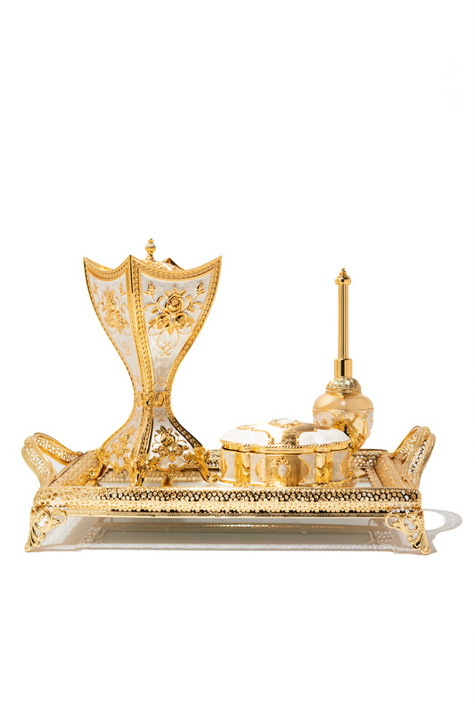 Luxury Gold and White Arabic Incense Burner Set