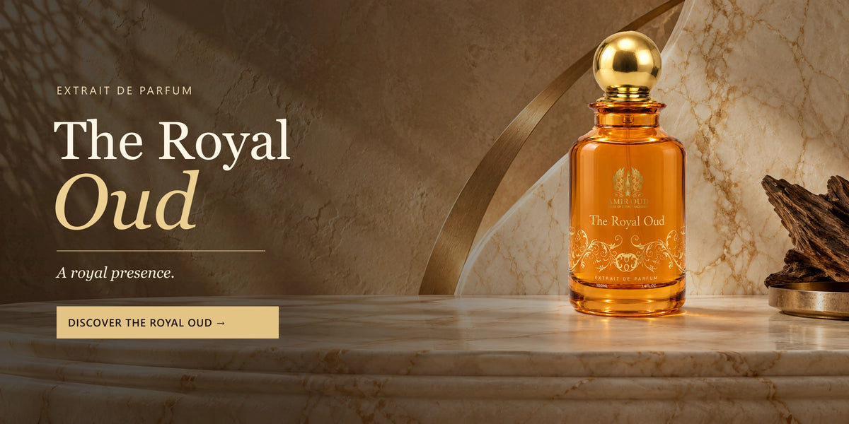 The Royal Oud extrait de parfum — a royal presence. Discover The Royal Oud. desktop banner.